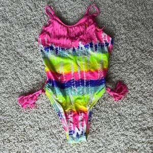 Girls 6x Jantzen Girls Tie-Dye Fringe One piece Swimsuit